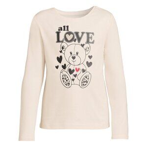 Long Sleeve Graphic Teddy Bear All Love Shirt GIRLS SIZE 10 Creme & Black NEW